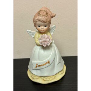 Vintage Lefton January Angel Bell Figurine 1985 Hand-Painted Porcelain 4" Tall